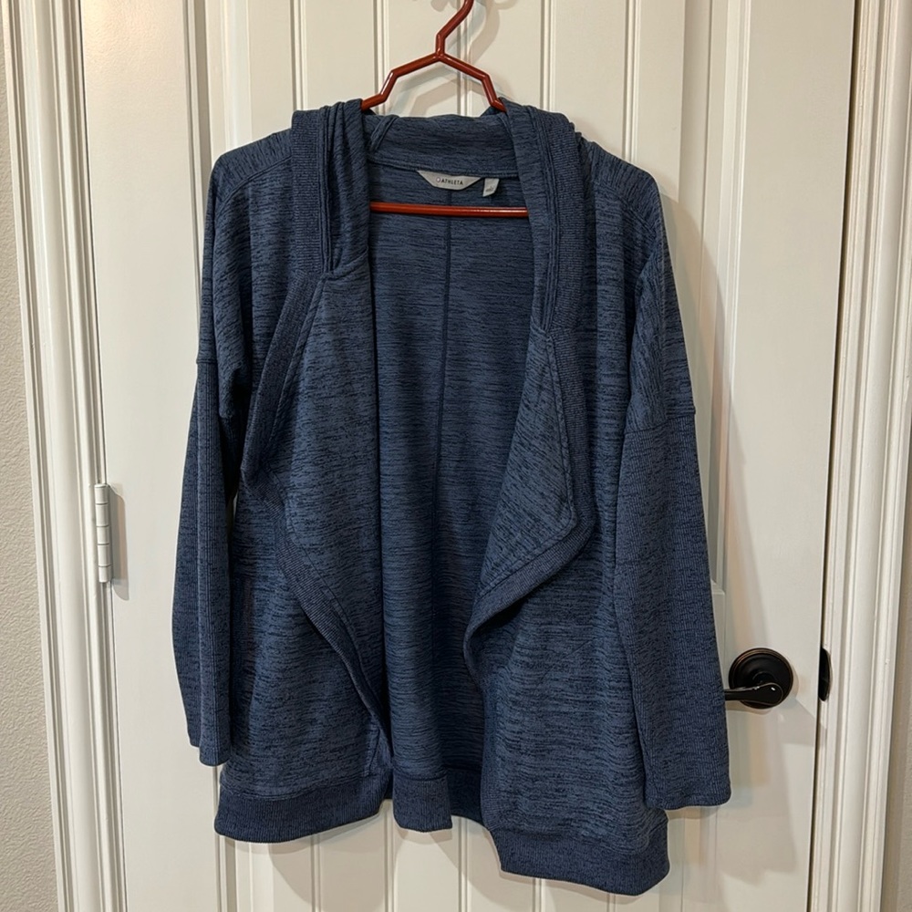 Athleta, size Large, blue knit hooded jacket